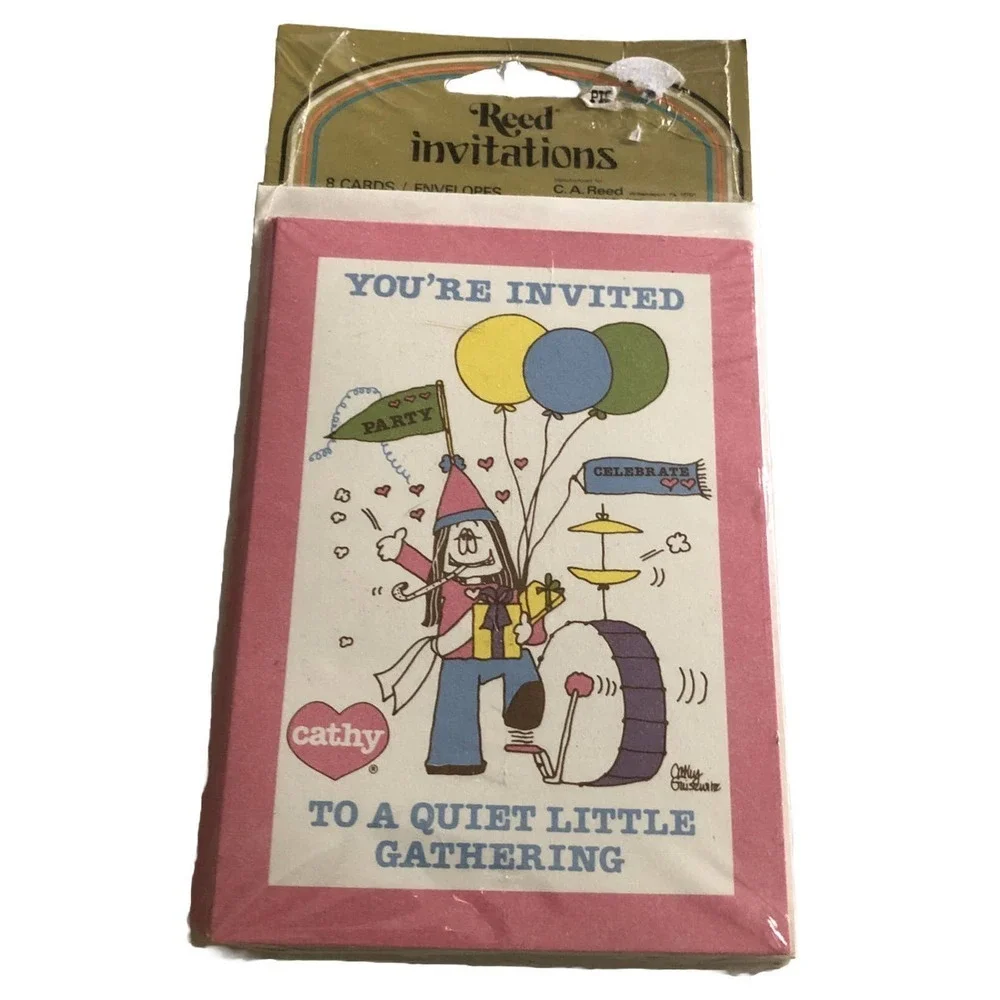 1982 Cathy Guisewite Cartoon Party 8 Invitations Quiet Little Gathering SEALED